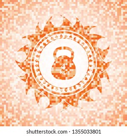 4kg kettlebell icon inside orange tile background illustration. Square geometric mosaic seamless pattern with emblem inside.