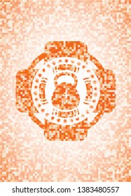 4kg kettlebell icon inside orange mosaic emblem with background