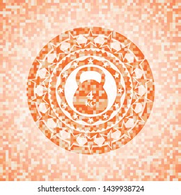 4kg kettlebell icon inside orange mosaic emblem with background