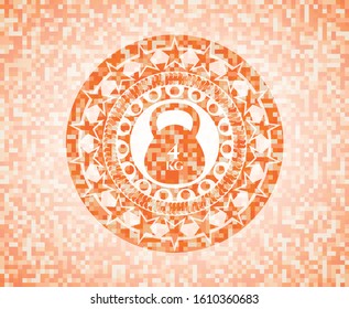 4kg kettlebell icon inside orange mosaic emblem with background