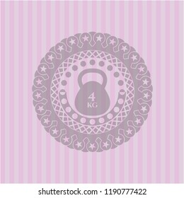 4kg kettlebell icon inside pink emblem. Retro