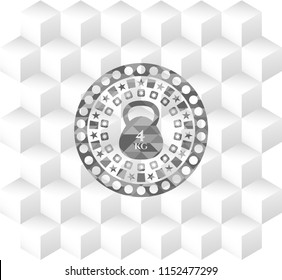 4kg kettlebell icon inside realistic grey emblem with geometric cube white background