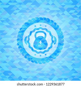4kg kettlebell icon inside realistic sky blue mosaic emblem