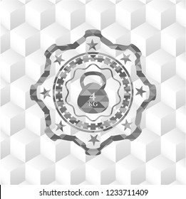4kg kettlebell icon inside realistic grey emblem with cube white background