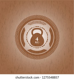 4kg kettlebell icon inside realistic wooden emblem