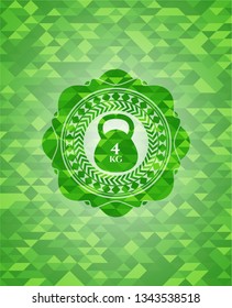 4kg kettlebell icon inside realistic green mosaic emblem