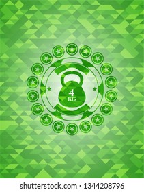 4kg kettlebell icon inside realistic green mosaic emblem