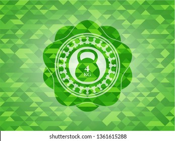 4kg kettlebell icon inside realistic green mosaic emblem