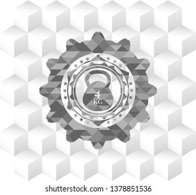 4kg kettlebell icon inside realistic grey emblem with geometric cube white background