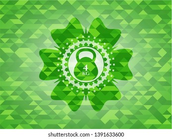 4kg kettlebell icon inside realistic green mosaic emblem