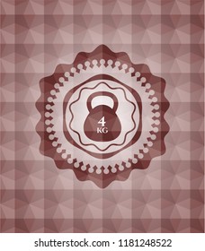 4kg kettlebell icon inside red seamless badge with geometric pattern background.