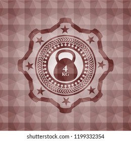 4kg kettlebell icon inside red polygonal badge. Seamless.