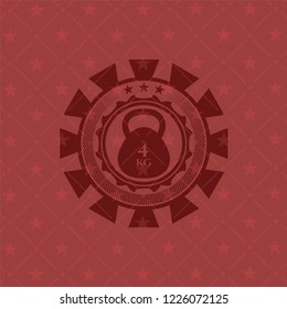 4kg kettlebell icon inside red emblem. Vintage.
