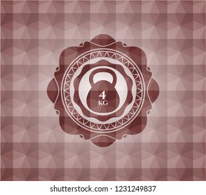 4kg kettlebell icon inside red badge with geometric background. Seamless.