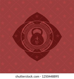 4kg kettlebell icon inside red emblem. Retro