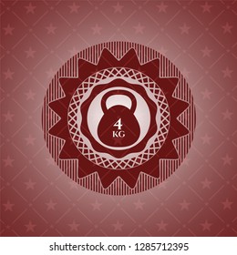 4kg kettlebell icon inside red emblem. Retro