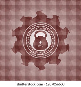 4kg kettlebell icon inside red seamless badge with geometric pattern background.