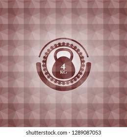 4kg kettlebell icon inside red badge with geometric pattern background. Seamless.