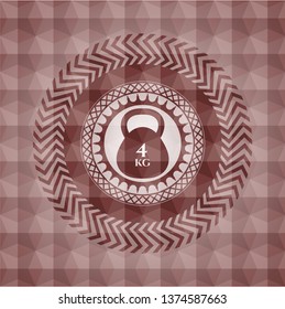 4kg kettlebell icon inside red emblem with geometric pattern background. Seamless.