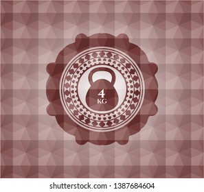 4kg kettlebell icon inside red seamless badge with geometric pattern.