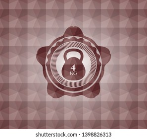 4kg kettlebell icon inside red seamless emblem with geometric background.