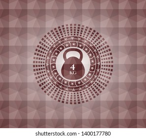 4kg kettlebell icon inside red emblem with geometric background. Seamless.