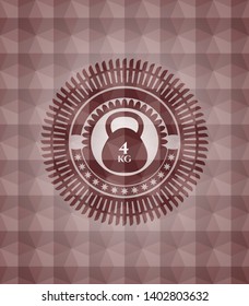 4kg kettlebell icon inside red seamless badge with geometric pattern background.