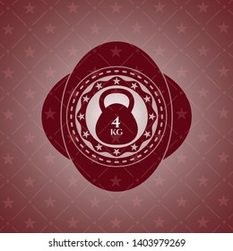 4kg kettlebell icon inside red emblem. Vintage.