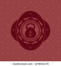4kg kettlebell icon inside red emblem. Vintage.