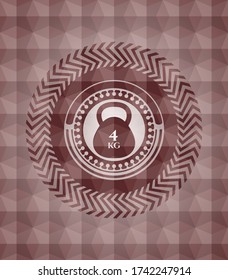 4kg kettlebell icon inside red seamless badge with geometric pattern. 