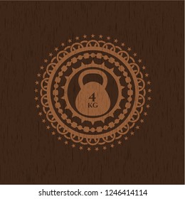4kg kettlebell icon inside retro style wood emblem