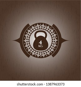 4kg kettlebell icon inside retro style wooden emblem