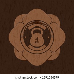 4kg kettlebell icon inside retro style wooden emblem