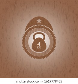 4kg kettlebell icon inside retro style wood emblem