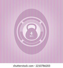 4kg kettlebell icon inside retro pink emblem. Flat design. 