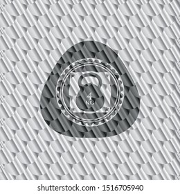 4kg kettlebell icon inside silver emblem. Scales pattern. Vector Illustration. Detailed.