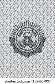 4kg kettlebell icon inside silver color badge or emblem. Scales pattern. Vector Illustration. Detailed.