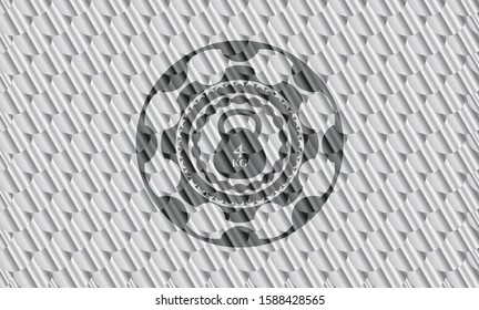 4kg kettlebell icon inside silver emblem or badge. Scales pattern. Vector Illustration. Detailed.