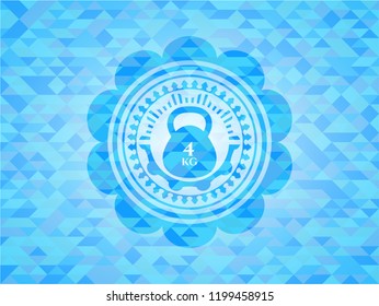 4kg kettlebell icon inside sky blue emblem with mosaic background