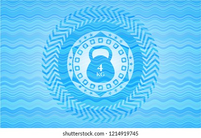 4kg kettlebell icon inside sky blue water style badge.