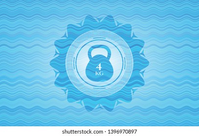 4kg kettlebell icon inside sky blue water badge.