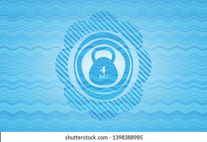 4kg kettlebell icon inside sky blue water style badge.