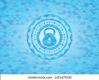 4kg kettlebell icon inside sky blue emblem with mosaic ecological style background