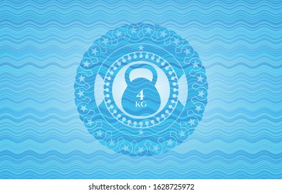 4kg kettlebell icon inside sky blue water style badge.