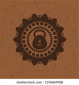 4kg kettlebell icon inside vintage wood emblem