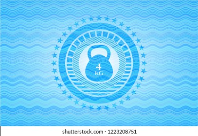 4kg kettlebell icon inside water wave representation emblem background.