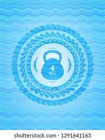 4kg kettlebell icon inside water wave concept badge background.