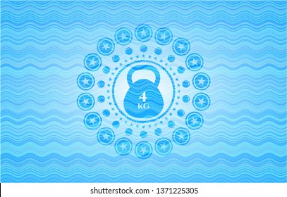 4kg kettlebell icon inside water wave concept emblem background.