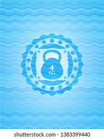 4kg kettlebell icon inside water wave representation emblem.