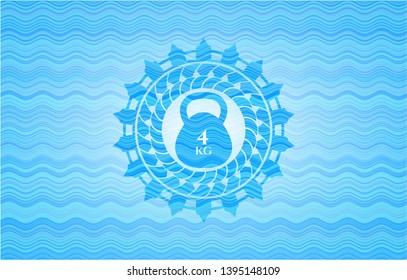 4kg kettlebell icon inside water wave concept emblem background.